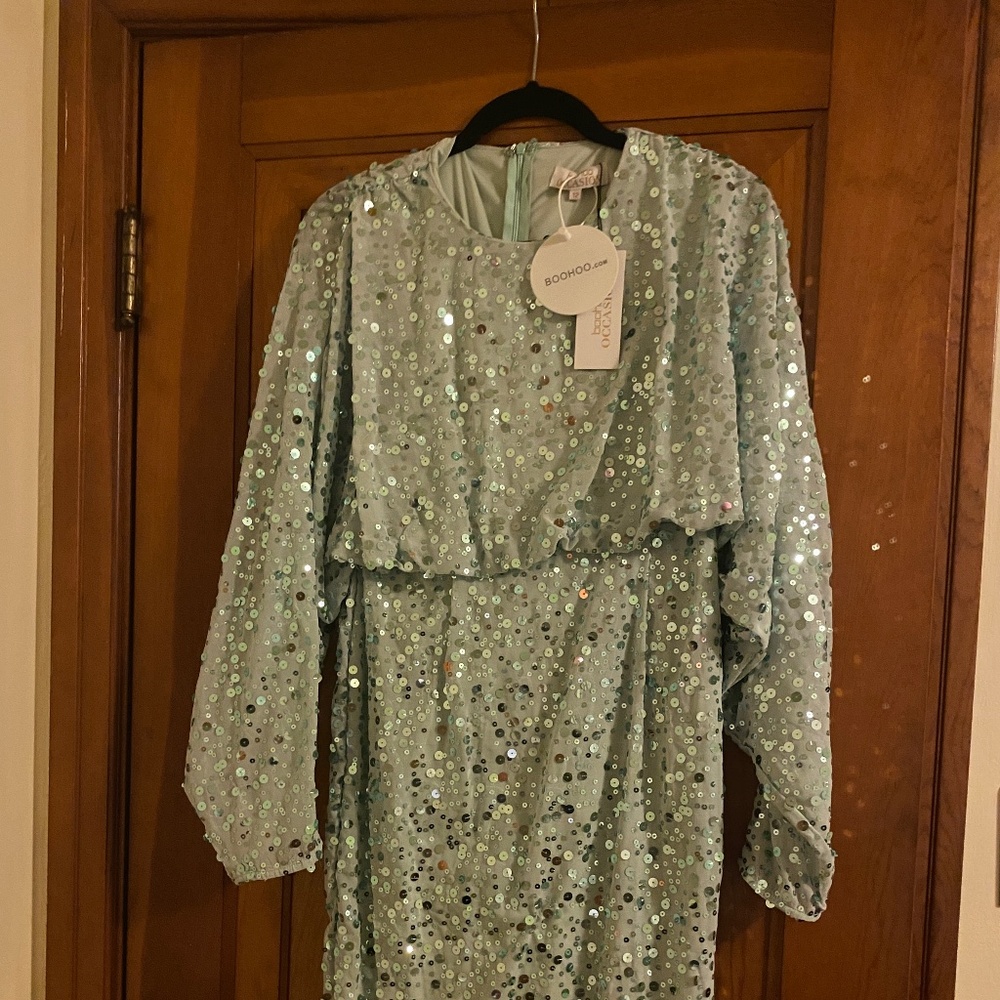 BOOHOO OCCASION Sequin Batwing Midi Dress - Mint - 12